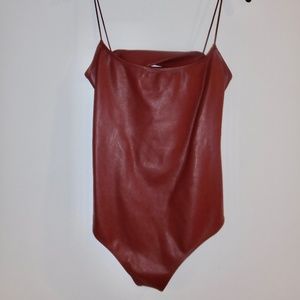 ALIX NYC Red Leather Open Back Bodysuit